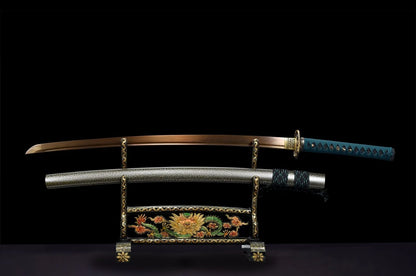 Spring Katana (Grilled Gold Damascus Steel)