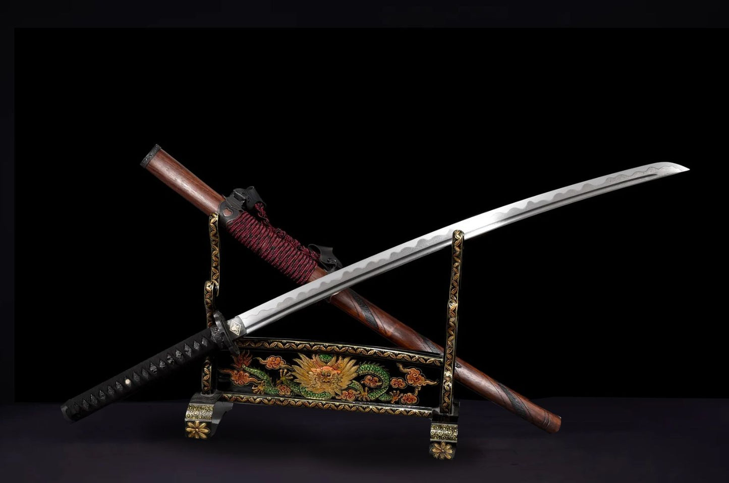 Wave Damascus Katana (Damascus Steel & Genuine Hamon)